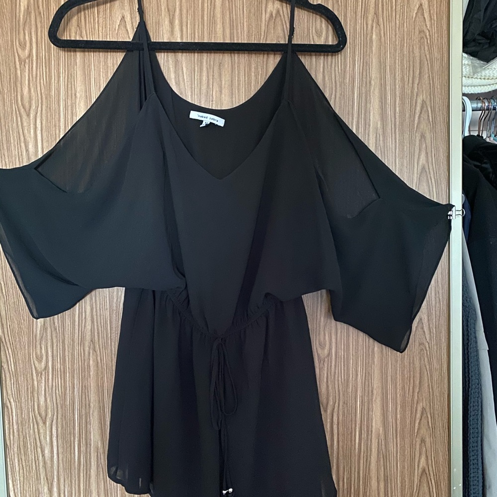 Black Ruffle Off the Shoulder Romper - Picture 3 of 4